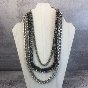Silver and Black Metal and Rhinestone Necklace